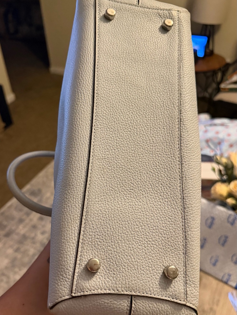 Coach White Pebbled Leather Satchel with Patterned Scarf Accent - Picture 6 of 6